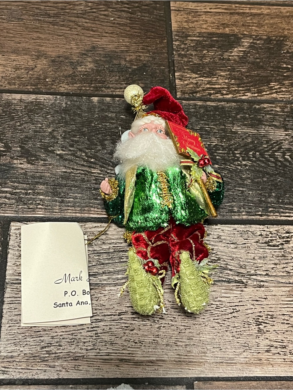 Mark Roberts Green and Red Velvet Santa Ornament